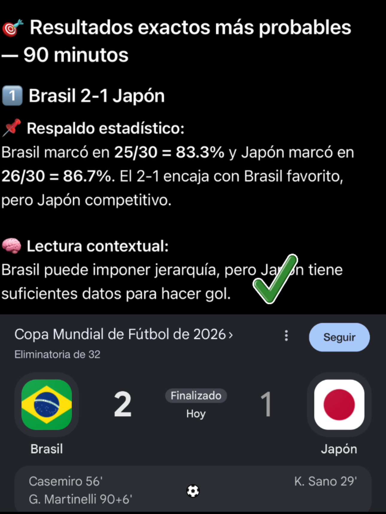 Resultados exactos más probables con respaldo estadístico